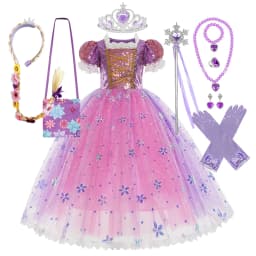 Muababy Rapunzel Tangled Princess Evening Gown Set for Girls Halloween Birthday Christmas Party Cosplay Costume Kids 2-10Y