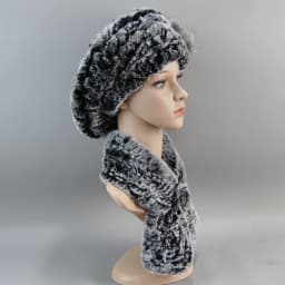 2026 New Winter Rex Rabbit Fur Hats Scarves Women Fashion 100% Genuine Knit Fur Caps Scarves Sets Lady Warm Real Fur Hat Muffler