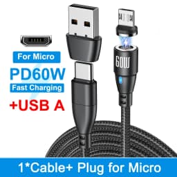 AUFU 60W Magnetic USB Cable Fast Charging USBC To Type C Micro Magnetic Data Cord For Macbook Samsung Xiaomi Magnet Charger Wire