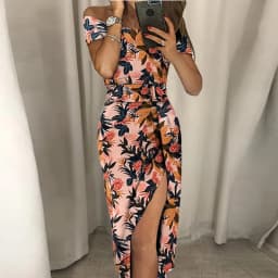 New Elegant Print Spring Dresses For Women Off Shoulder Short Sleeve Party Dress Women Summer Sexy Midi Dress 2023