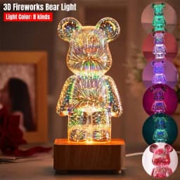 LED Night Light 3D Fireworks Bear Projection Colorful USB Atmosphere Dimming Living Decorative Decor Room Glass Fireworks