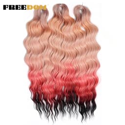 FREEDOM Synthetic Braiding Hair Extensions Deep Wavy 24 inch Long Curly Braids Hair Ombre Brown Rainbow Twist Crochet Hair