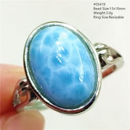 Natural Blue Larimar Oval Adjustable Ring Jewelry Water Pattern Real Larimar For Women Men Healing Fashion Stone AAAAAA