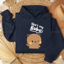 Bubu Dudu Bear Couple Hoodies Matching His & Hers Outfit Pullover Crew Neck Long Sleeve Fashion Soft Comfortable Thermal Hoodie