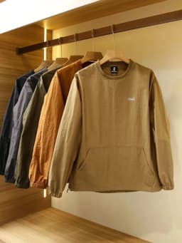Retro Japanese Style Tech Waterproof Fabric Men's Spring Autumn Loose Color round Neck Long Sleeve Hoodie Casual Fashion