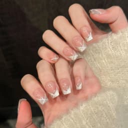 Handmade Press on Nails Sweet Bowknot Pearl Decor French Fake Nails for Women Girl Wearable Shiny Cat Eye Bride False Nail Tips