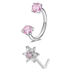 6/2pcs Horseshoe Nose Rings With L-Shape Nose Stud, Stainless Steel Rianbow CZ Nose Ring,, Lip Eyebrow Helix Ear Piercing