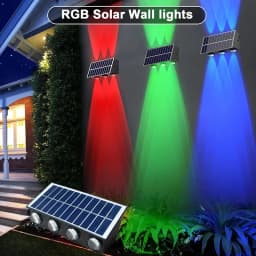 Solar RGB Wall Washer Sconce Light Outdoor IP65 Waterproof LED Up Down Solar Powered Lighting for Patio Courtyard