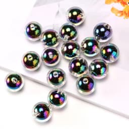 16MM 10 Pieces/Bag Style Random Acrylic Plated Colored Beads, Round Inner Color DIY Straight Hole Handmade Bracelet, Beaded Loos