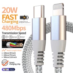 MFI Certified Fast Charging USB-C to Lightning Data Cable, 20W Nylon Braided Cable for iPhone 14, 14 Pro, 14 Plus, 13, 12, 11