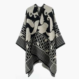 Women Geometric Jacquard Poncho Shawl Oversize Vintage Open Front Faux Cashmere Cape Autumn Winter Casual Travel Warm Wrap