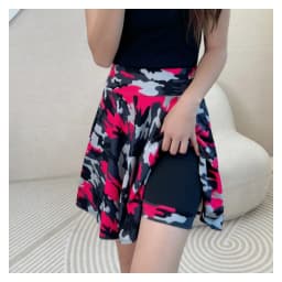 Women Flared Skirts Summer Basic Skirt Fashion Dancer Uniform Versatile Black Safety Pants Skirt Elastic Pleated Skirt Long 45CM