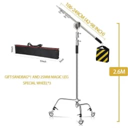 Black C Stand SH 2.6M/3.3M Stainless Steel Foldable Light Stand Tripod Magic Leg Photography C-Stand For Spot Light,Softbox