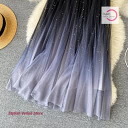 French starry sky gradient gauze skirt female spring and summer new fashion high waist A pleated skirt sequined chiffon skirt