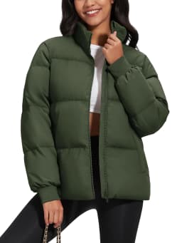 TACVASEN Winter Padded Puffer Down Coats Womens Warmth Stand Collar Full Zip-up Jackets Lightweight Waterproof Quilted Outwears