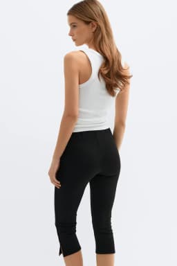 Women Summer Yoga Capri Leggings Lace Patchwork Low Rise Split Hem 3/4 Length Pants Cropped Trousers Fitness Workout Leggings