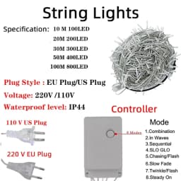 Outdoor 8 Modes Christmas LED String Lights 100M 800LED Fairy Lights for Party Wedding Garland Xmas Tree Garden Patio Home Decor