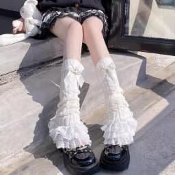 Cute Lace Flared Knitted Long Legs Warmers Y2K Leg Stockings White Harajuku Socks White Foot Cover Lolita Over Knee Leg Warmer