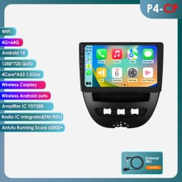 Snapdragon 8Core Android 14 Car Radio For Peugeot 107 Toyota Aygo Citroen C1 2005 - 2014 wireless CarPlay Android Auto 4G BT5.4