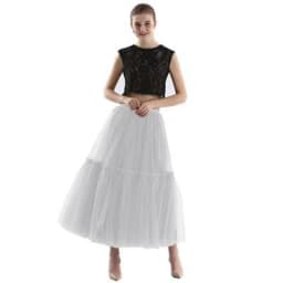 Women Multilayer Ruffles Mesh Skirts Pleated Elegant Lady High Waist Fluffy Maxi Skirt Solid Color Female Party Long Skirts