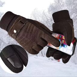 Gloves Men's Winter Cycling Motorcycle Windproof Cold Insulation Warm Leather Touch Screen Anti-Slip Thick Pile