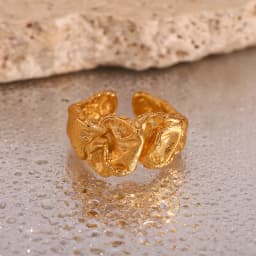 E.B.belle In Abstract Artistic Irregular Design Open Size Index Gold Plated Rings For Women Tarnish Free Stainless Steel Jewelry