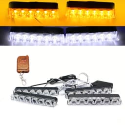 4Pcs White Yellow Grill Car LED Light Strobe Red Blue Emergency Remote Wireless Control Flash Signal Fireman Beacon Warning Lamp