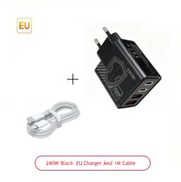 240W GAN Mechanical Pattern Multi Port Travel Charger EU US Plug Multiple Color Charging Kit with 1M Braided USB C Cable