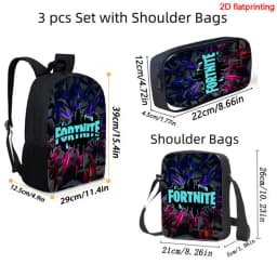 Fortnite Cartoon 3Pcs Backpack Set Unisex for Boys Girls, Backpack with Front Pocket, Crossbody Bag & Pencil Case, Best Gift