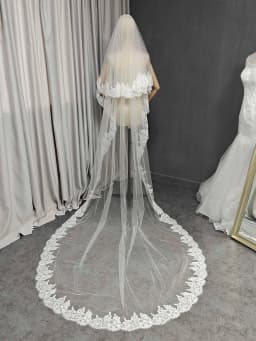 Customized 2 Layers Wedding Veil with Eyelash Lace, 1.5m/2m/2.5m/3m Bridal Veil with Blusher, 2T Eyelash Lace Veil