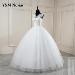 Y&m Novias Customized White O Neck Simple Wedding Dresses Pluse Size Vestido De Noiva Lace Embroidery Ball Gown Robe Mariage