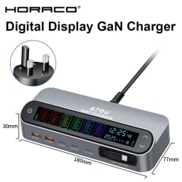 470W GaN Fast Charger 140W PD3.1 PPS USB Type-C Digital Display Desktop Charging Station for iPhone 16/15 MacBook Laptops