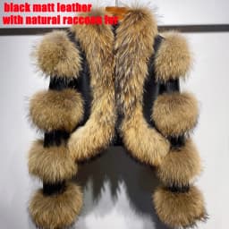YOLOAgain Women's Natural Fox Fur Jacket Real Leather Cropped Jacket Streetwear
