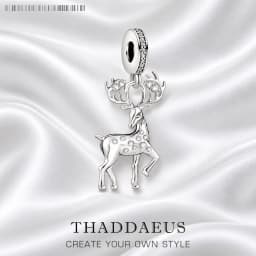 925 Sterling Silver Deer Moose Dangle Charm Pendant New Cute Lucky Women Jewelry Trendy Winter Christmas Gift