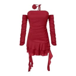 Women's summer solid color sexy design irregular Tassel ruffled hip Lace suspender dress
