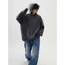 2026 Autumn Winter Simple Solid Color Knitted Men's Hoodie Tops Korean Fashion Casual Loose Hooded Sweatshirt Coats Streetwear