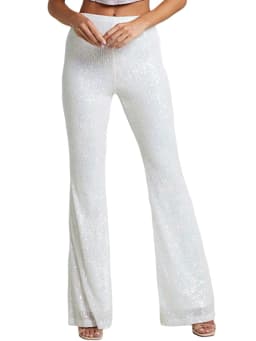Women Sequin Pants Spring Autumn Flared Pants High Waist Bodycon Bell-Bottom Trousers