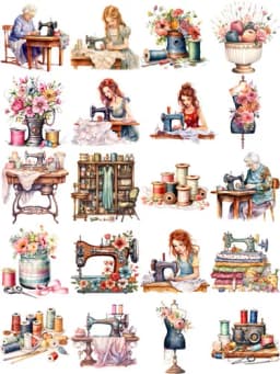 20Pcs/Pack Retro Sewing Machine Sticker DIY Craft Scrapbooking Album Junk Journal Decorative Stickers