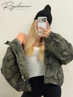 Camo Print Hooded Puffer Jacket Chic Zip Up Stand Collar Elastic Cuff Warm Cropped Coat 2026 Women Winter Commute Street Jackets