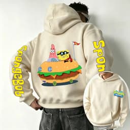 Burger SpongeBob SquarePants and Patrick Star Cartoon Anime 2026 Spring and Autumn Men's and Women's Fashion Sports Hoodies