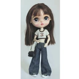 DLBell Round Neck Tight Shirts Crop Tops Short Sleeve T-shirt and Wide Leg Jeans Streetwear for Blythe Azone OB24 Doll Clothes