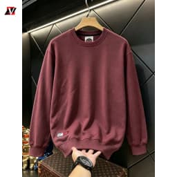 Heavyweight men's autumn and winter solid color terry cotton men's clothing crew neck long sleeve loose casual sweatshirt