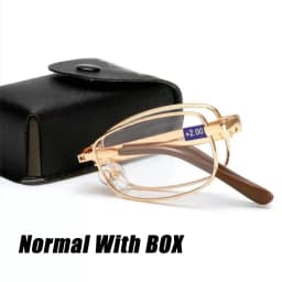 Folding Reading Glasses with Leather Box Unisex Collapsible Metal Lenses Bifocal 4 In 1 Eyewear Anti-blue Light Diopter Glasses