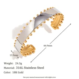 E.B.belle Double Color Beads Edge Glossy Bracelet Earring Ring Women Jewelry Set Stainless Steel 18k Gold Plated Waterproof