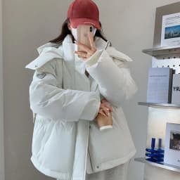 Korean Heart Shaped Short Down Cotton Jacket Women Harajuku Winter Couple Bread Style Outerwear Casual Thick Warm Hooded Parkas