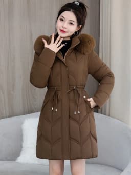 Fashionable Winter down Cotton Jacket Women's Mid-Length Slim Fit Korean Style Cotton Coat with Large Fur Collar Trendy