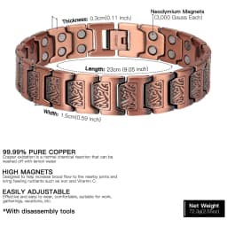 Copper Bracelet for Men 100% Pure Copper Magnetic Link Bracelets Jewelry Gift with Adjustable Sizing Tool