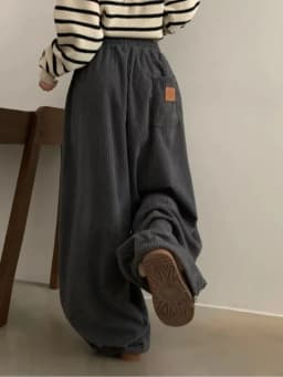 Afashion Retro Personalized Back Pocket Label Corduroy Wide Leg Elastic Waist Casual Pants Women's Winter New Style Loose Fit Tr