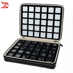 High-End Black Leatherette Gemstone Storage Box Diamond Travel Case Jewelry Holder with Gem Box Protable