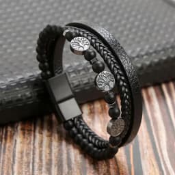 19/21/23cm Hand-woven Leather Bracelet High Quality Multilayer Tiger Eye Beaded Leather Men Bracelet Punk Bangle for Men Jewelry